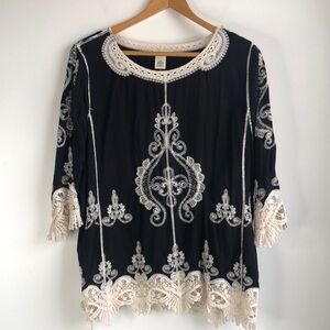 Black Top with crochet lace trim
